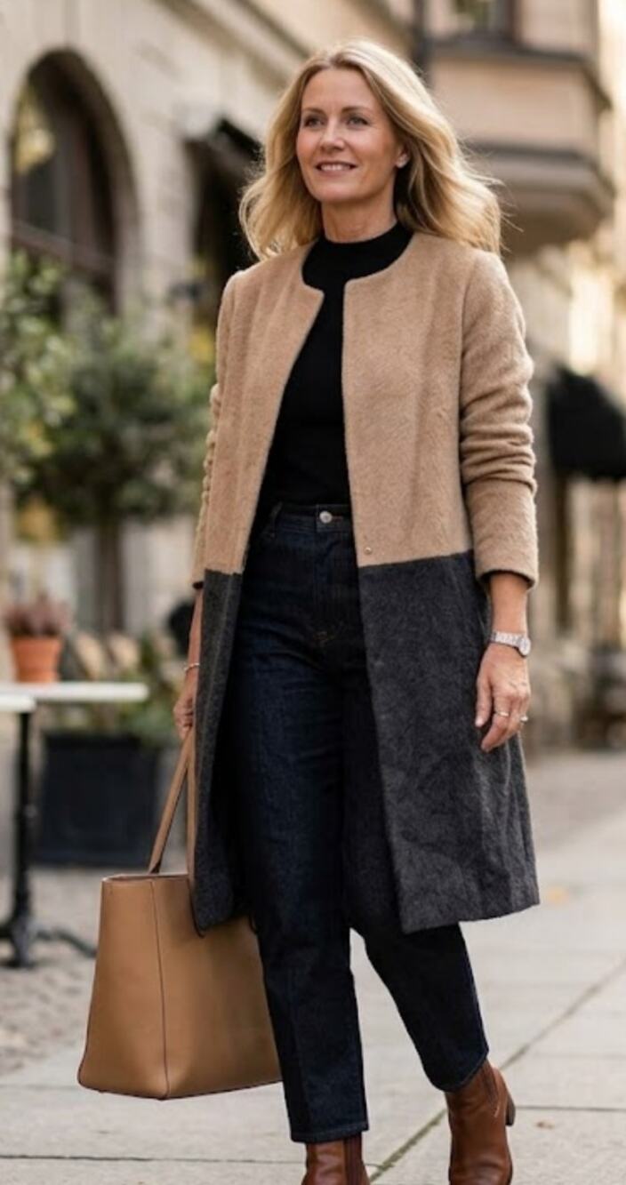 Henriette Steffensen Copenhagen Fuzzy Color Block Duster Jacket Coat Beige Small